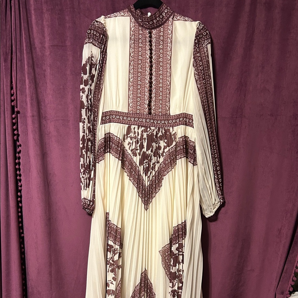 Chic Long Sleeve Cream and Brown Dress